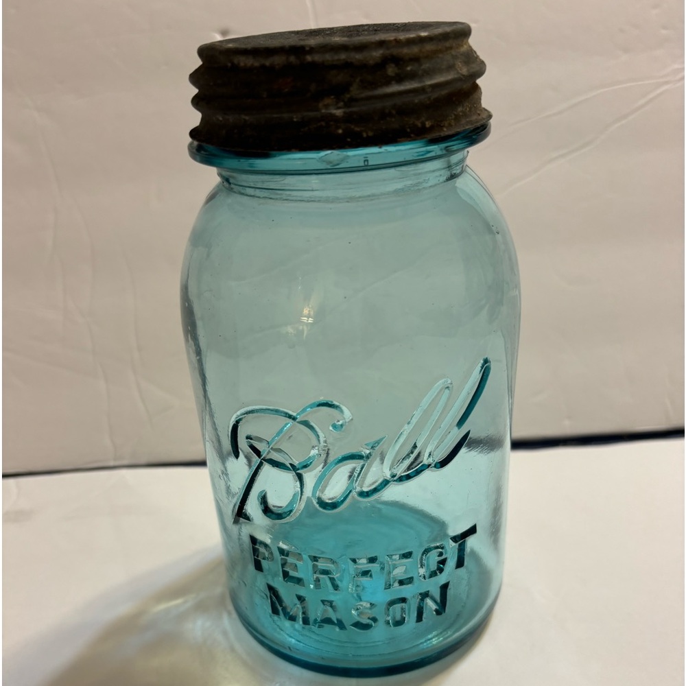 Ball Perfect Mason Blue 1 Quart Canning Jar 1920s-30s Era